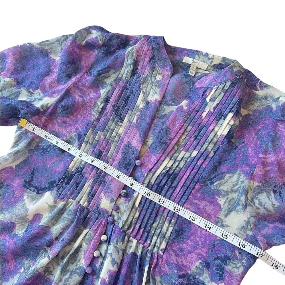 Joie purple floral 100% silk 3/4 sleeve button front top blouse size XS - Picture 10 of 13